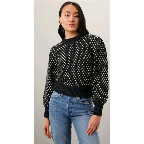 Marine Layer Sweaters - EUC Marine Layer Alma Women's Puff Sleeve Sweater Cotton Soft Black White Medium